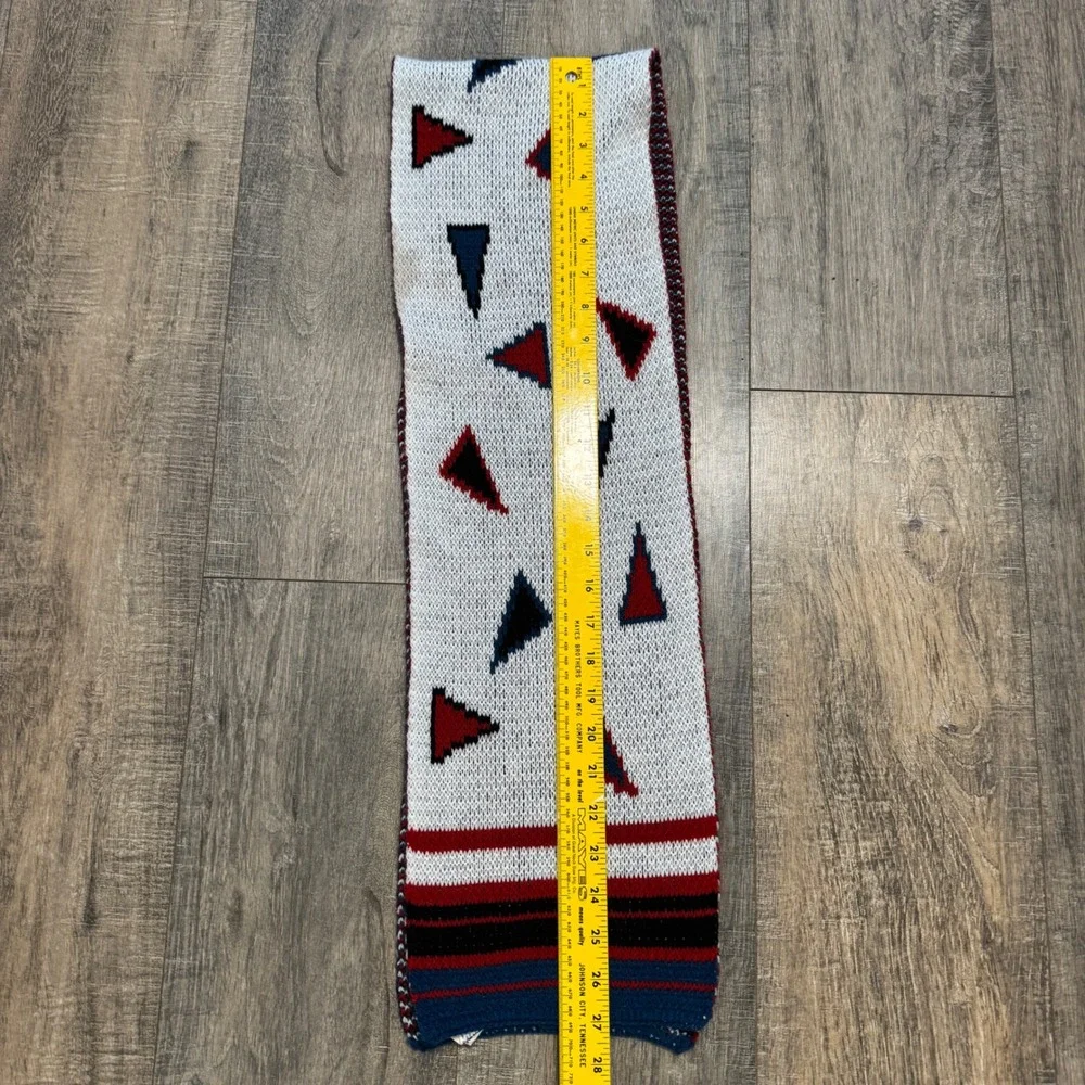 Vintage Hansen Geometric‎ Triangle Knit Scarf Red Navy White Made in USA 80s 90s